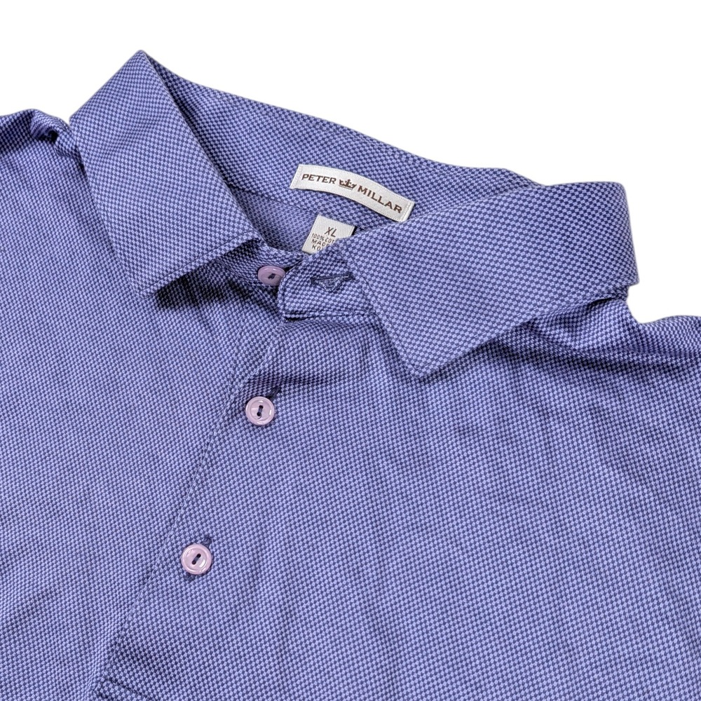 Peter Millar Mens XL‎ Purple Cotton Micro Gingham Short Sleeve Polo MF15K08S